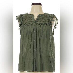 Nanette Lepore Olive Lace Detail Button Front Top Medium